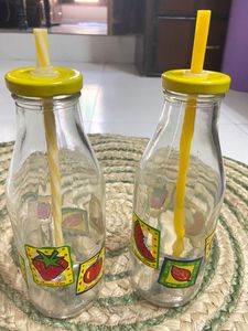 2 Mason Bottles With Straw