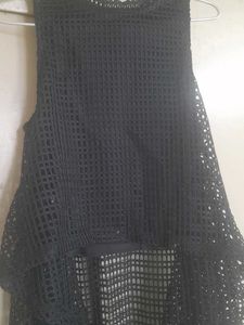 Black Crochet Type Woven Top