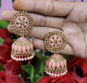 Peach Jhumka Earrings