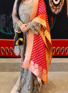Elegant Grey & Red Indian Outfit