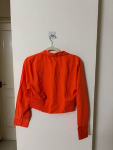 Orange Smocked Back Crop Shirt Top