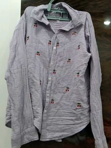 Cherry Embroidered Button-Down Shirt