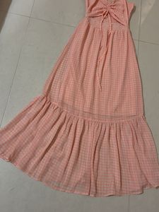 Peach Gingham Maxi Dress