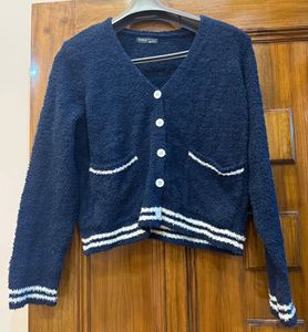 Navy Blue Fuzzy Knit Cardigan