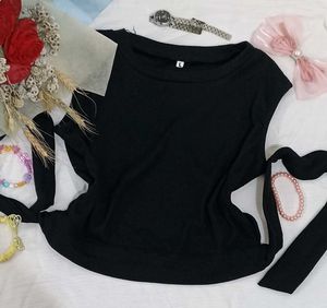 Backless Black Tie Crop Top