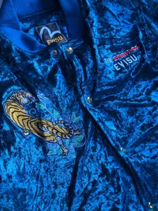 Evisu Blue Velvet Bomber Jacket