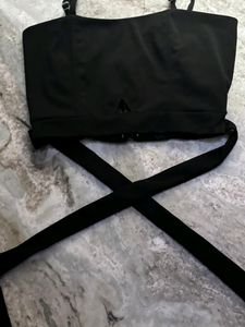 Black Crop Criss Cross Top