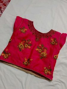 Yellow N Magenta Crop Top With Skirt