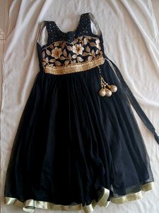 Girls' Black Embroidered Dress