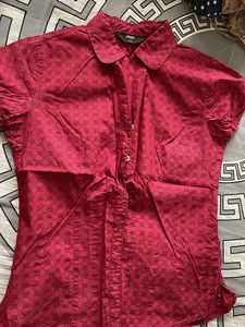 Red Patterned Short Sleeve Top