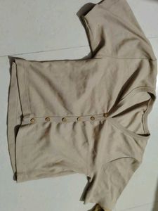 Neutral Button-Down Crop Top