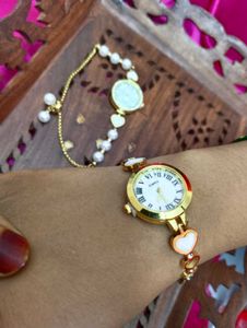 Gold Heart Accent Watch & Bracelet Set