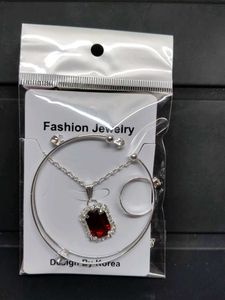 Silver Colorful Gem Pendent, Bracelet &amp; Ring Set