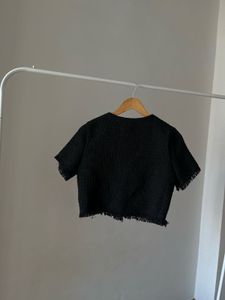 Button Down Tweed Crop Tops