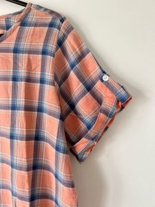 Peach Cotton Casual Checkered Top