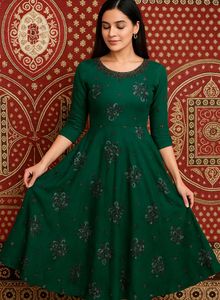 Embroidered Green long frock