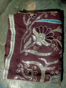 Elegant Brown Embroidered Saree