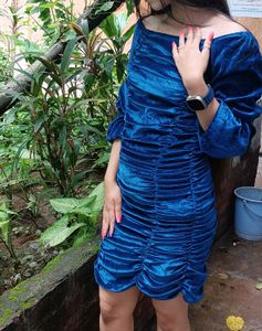 Bodycon Velvet Blue Dress Classy