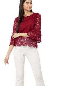 Burgundy Lace Bell Sleeve Top