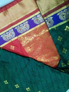 Green Saree One Time Used With Padded Blause