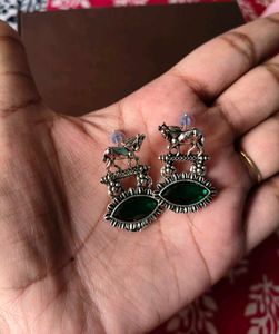 Horse Design Green Stone Earrings