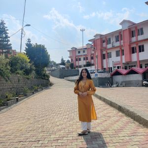 Kurta For Women Mustard Yellow And White Geometry