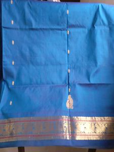 Blue Silk Saree with Gold Detailing