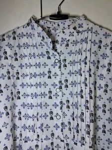 White Printed Kurti Top With Ties