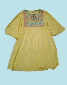 Yellow Embroidered Mini Dress