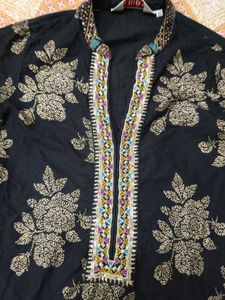 Biba Women Black Floral Regular Pure Cotton Kurta
