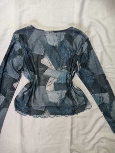 ᡣ𐭩 •｡ꪆৎ ˚⋅Denim print design Top