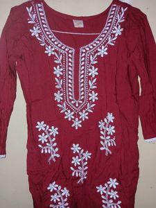 Maroon Embroidered Short Kurti
