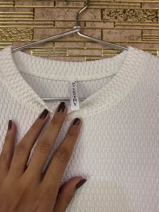White Textured Crop Tshirt