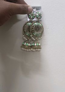 Green Jhumka Earrings