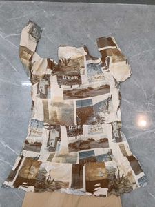 Brown &amp; Beige Top and Pants Set