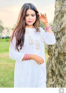 White Embroidered Kurta Palazzo Set