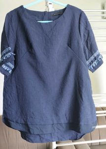 Navy Blue Linen Blend Top