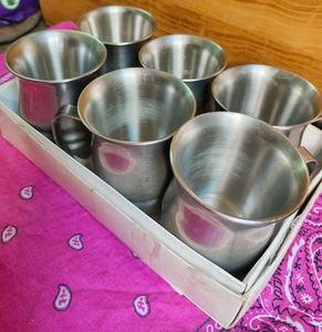 6 Stainless Stee Teal Mugs Used