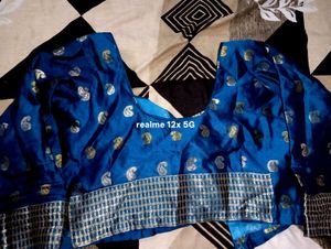 Beautiful Blue Sari with Floral Embroidery