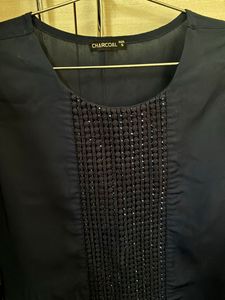 Elegant Navy Beaded Top