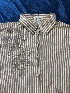 Striped Floral Button-Down Shirt