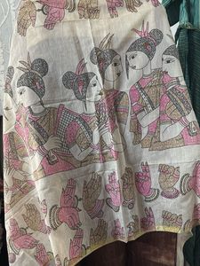 Brown Embroidered Kurta set with madhubani dupatta