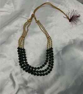 green and cream  Beaded Layered Necklace