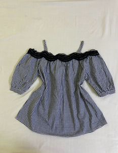 Korean Gingham Off-Shoulder Top Fits S-M
