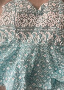 Blue Chikan Crop Top
