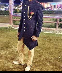 Men Black &amp; Beige Mofit Printed Sherwani