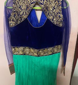Green And Blue Anarkali Suit For Party