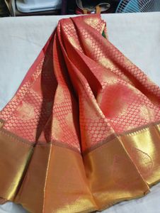 Elegant Peach Kanchipuram Saree Adi Offer Sale.