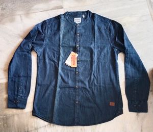 Mandarine Collar Denim Shirt