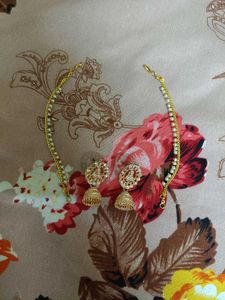 Rose Gold Jhumka Earrings &amp; Hair Chain Set